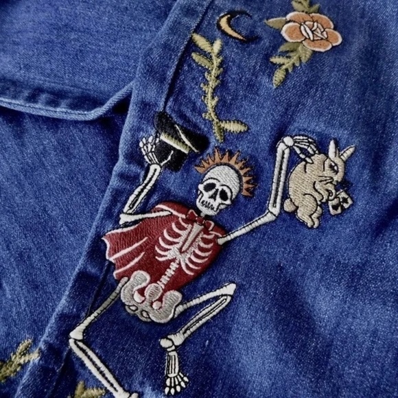 ZADIG & VOLTAIRE Deluxe Embroidered Skeleton Jeans Dia de Los Muertos Size 25 - Picture 15 of 16